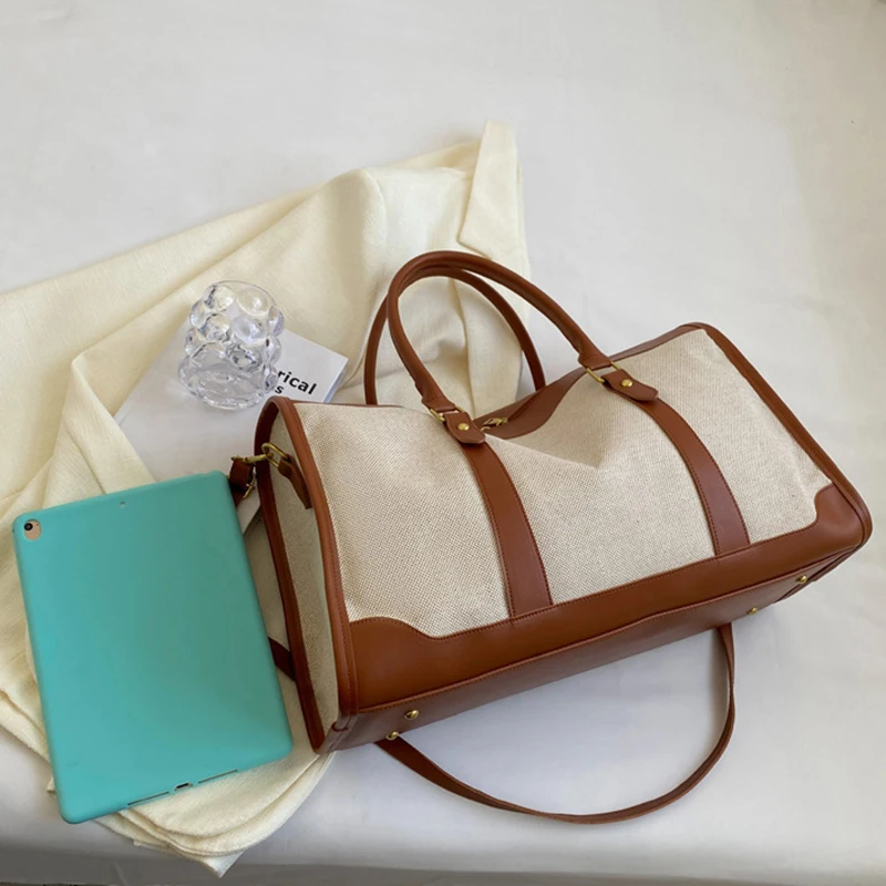 cross-border-travel-bag-women's-canvas-handbag-business-travel-luggage-bag-fashionable-fitness-bag-short-distance-storage-bag