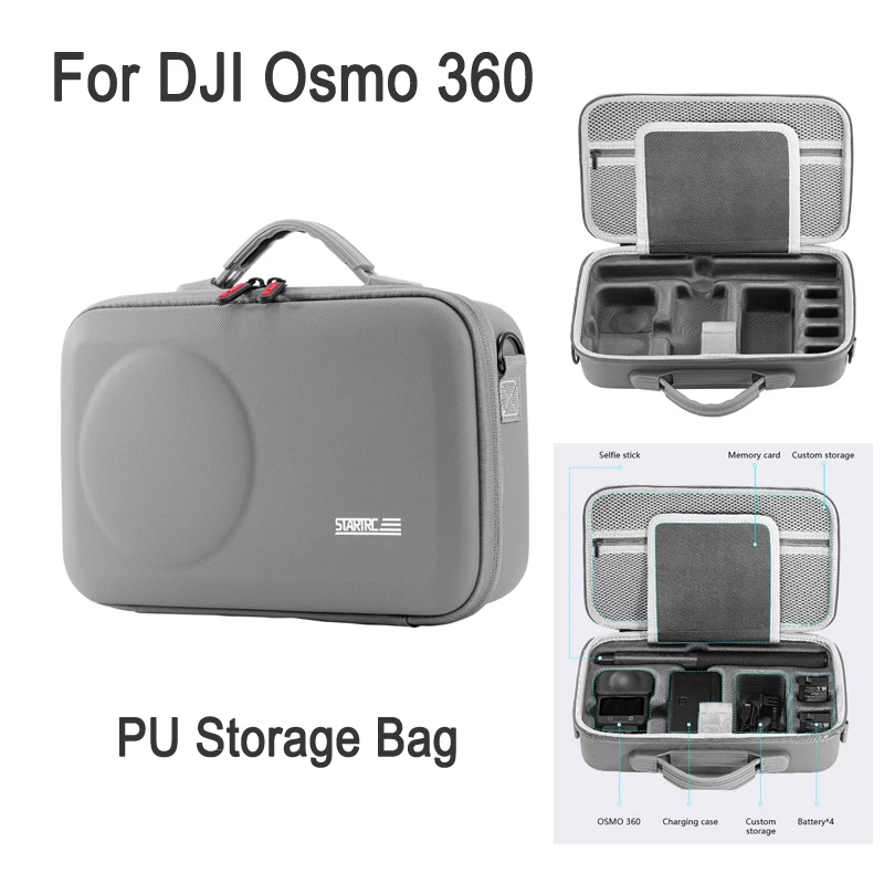 STARTRC Borsa portaoggetti in PU per DJI Osmo 360 fotocamera e accessori Borsa da trasporto portatile a tracolla in Lycra con tracolla