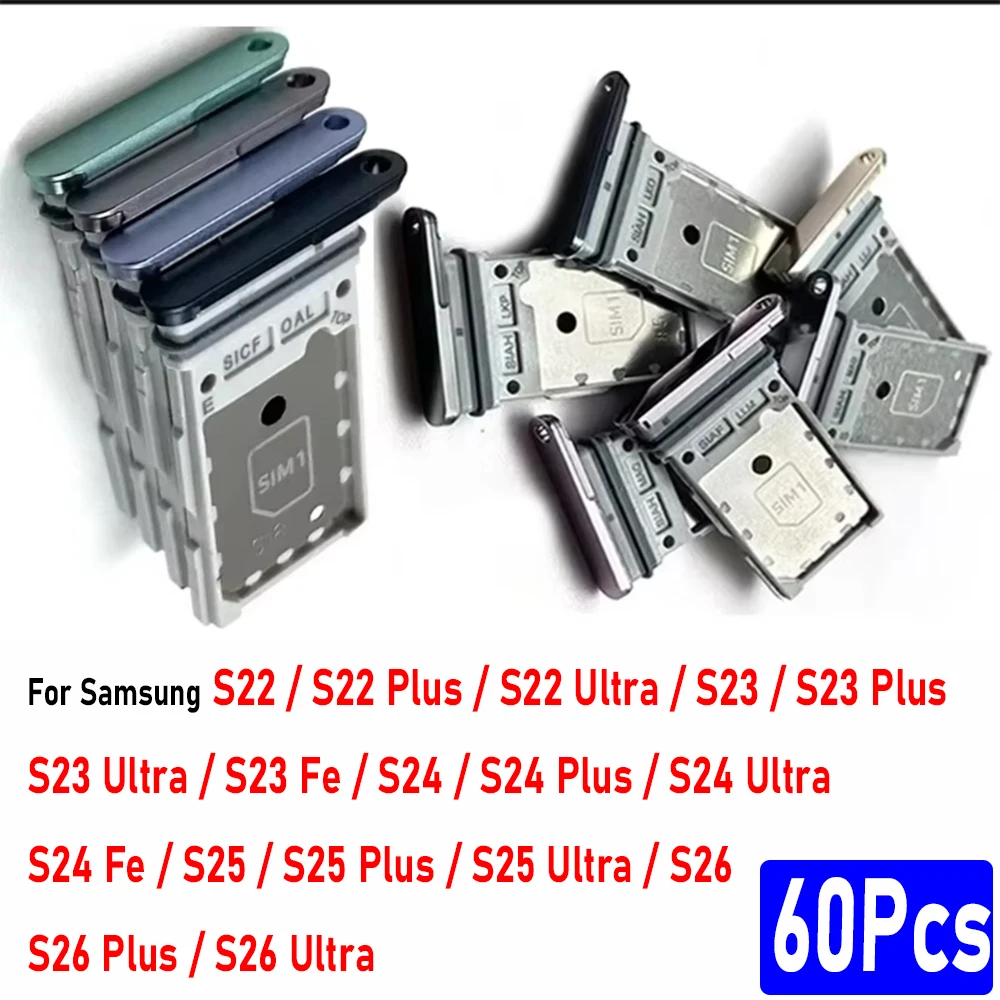 60Pcs, For Samsung S22 S23 Fe S24 Ultra S25 S26 Plus Sim Card Tray Chip Slot Drawer Holder Adapter Accessories ( Dual Card)