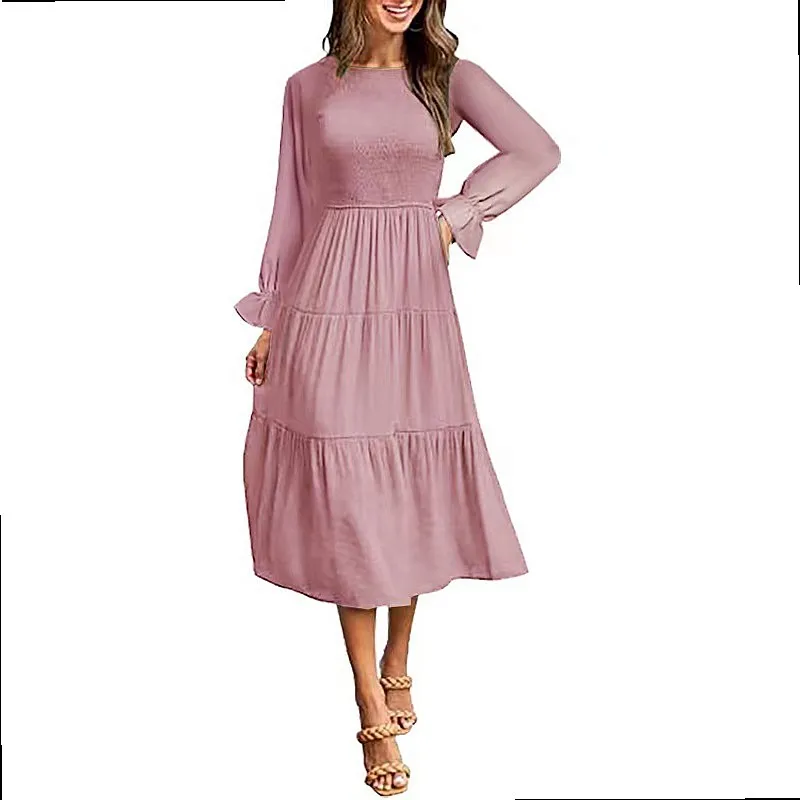 Fashion Women Dress Dresses Long Sleeve Ruffle Pleated Mini Bodycon Evening Party Spring Summer