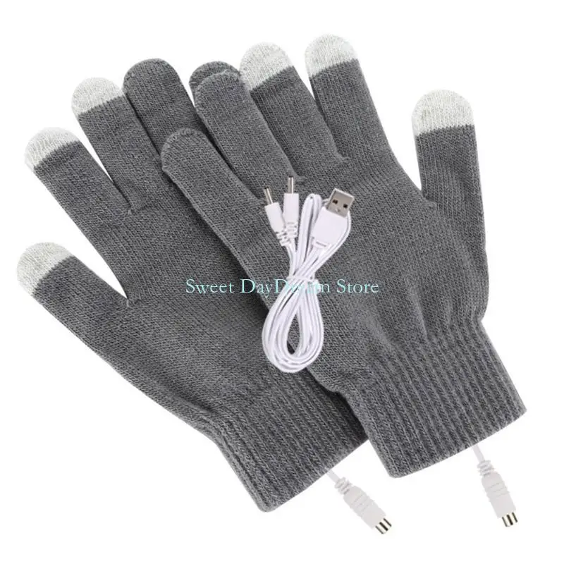 

Y88C 1 Pair USB Heated Gloves for Men Women Knitting Heating Mittens Hands Warmer for Touch Screen Gloves
