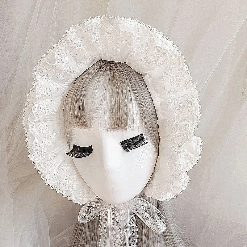 Lolita Rüschen Motorhaube Hut Mädchen Vintage Rüschen Maid Sua Cosplay Kostüm Zubehör Spitze Bogen Hut Für Frauen Geschenk Kürbis Kappe