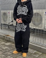 Y2k American Harajuku Set Streetwear Men Clothing Retro Zipper Hoodie Hip Hop Trendy Printed Casual Couple Sportswear Pants