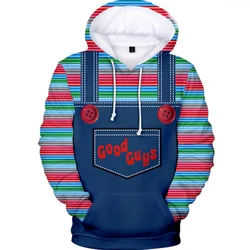 Sudadera con capucha de Chucky para hombre, ropa deportiva con estampado 3D completo de película de terror, disfraz de juego de rol, ropa de calle Unisex