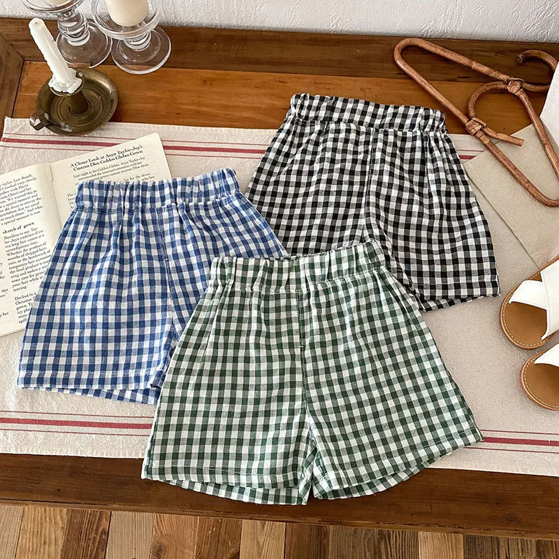 2024 New Summer Kids Clothes Set Children Cute Fruit T-shirt + Checkered Shorts Boys Letter Outwear 2PCS