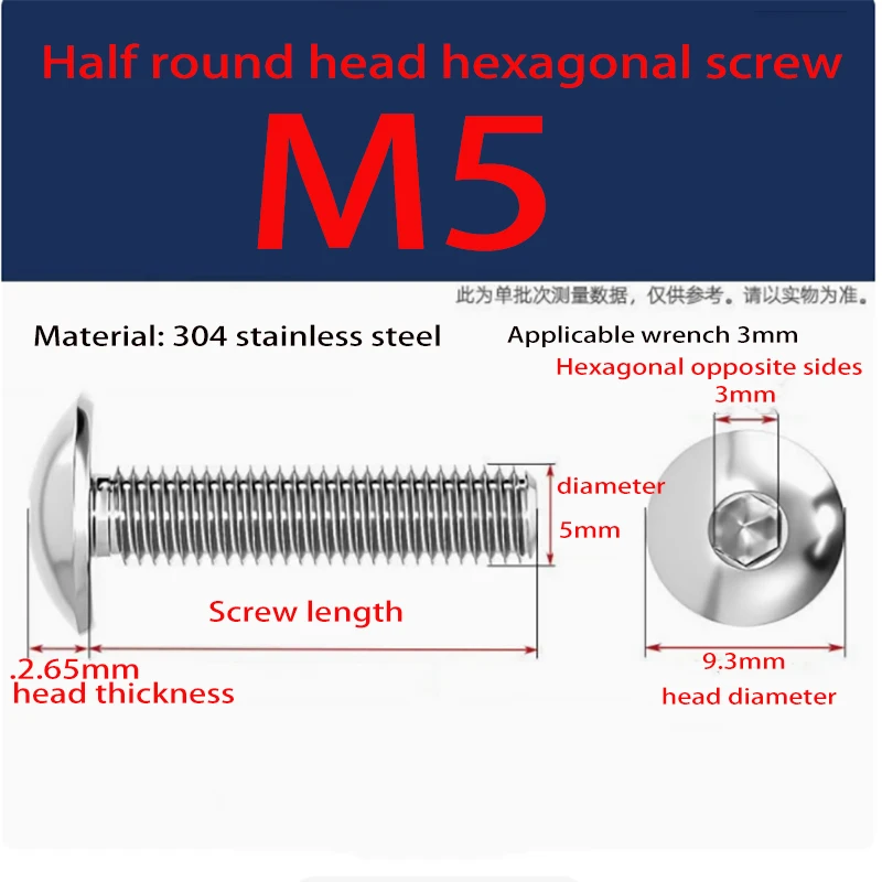 M5 M6 M8 A2 304 Edelstahl Sechskant-Innensechskant-Knopfkopfschrauben mit Halbrundflansch – Detail 2
