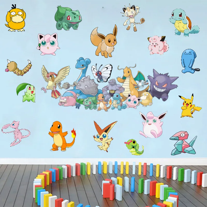 Neue Pokemon Cartoon Animation Wandaufkleber Pikachu 3D Aufkleber Kinderzimmer PVC Dekorative Pokémon Wandmalerei