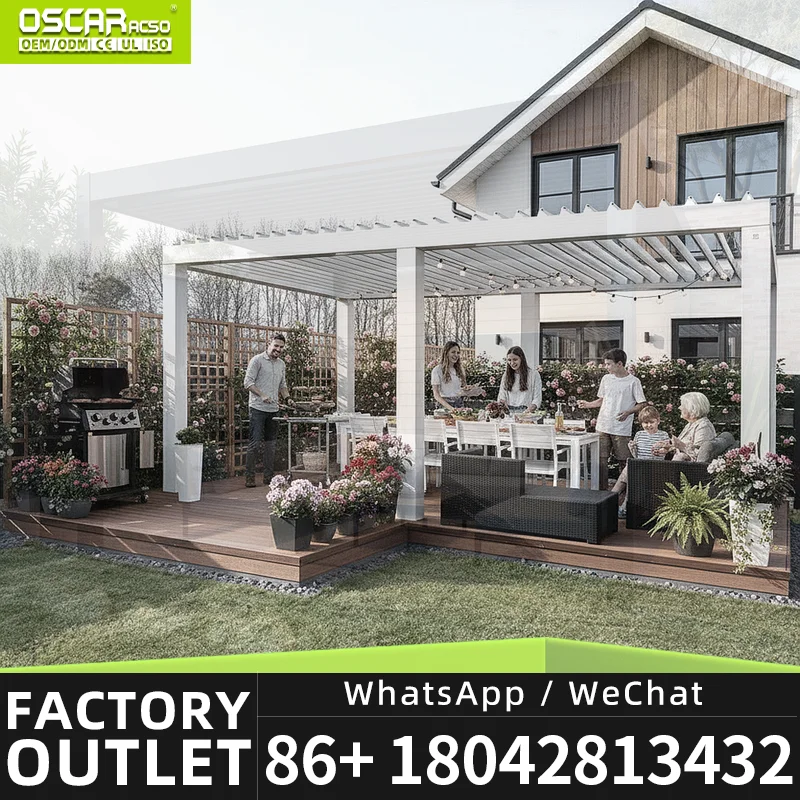Hot Sale Laser Cut Aluminium Sun Shading Motorized Louver Opening Roof for Garden Patio Balcony pergola