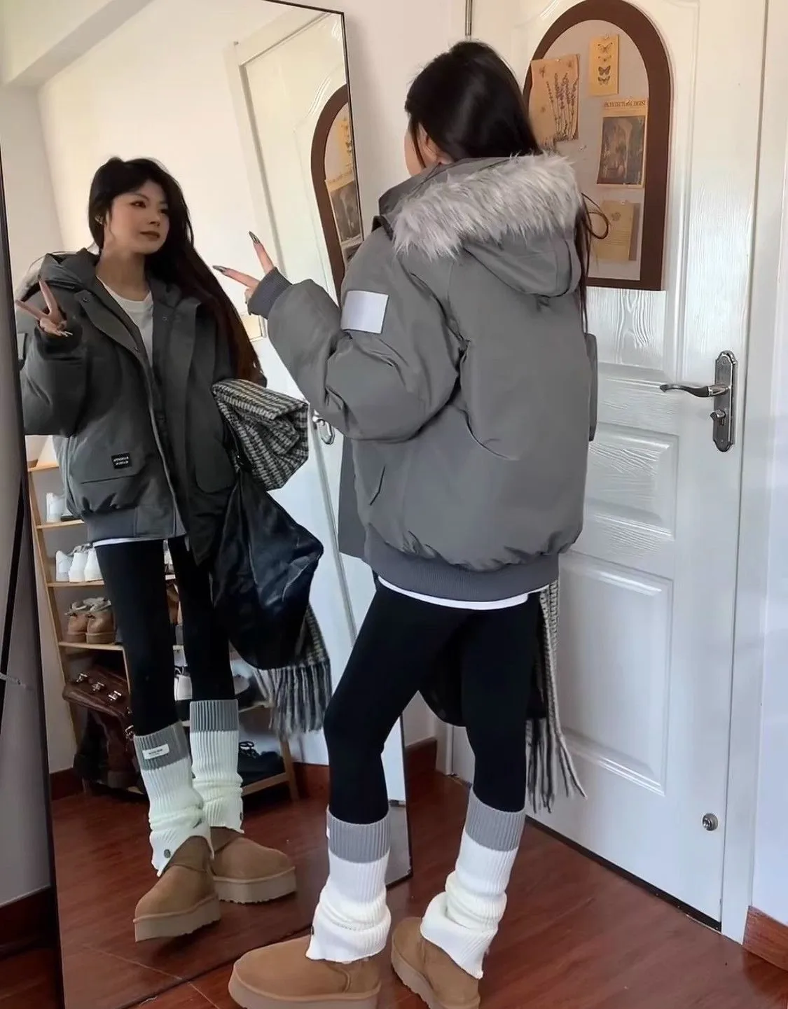 

Parkas Hip Hop Womens Fall Grunge Skin-Friendly Lapel Feminina Reversible Flocking Retro-Style Buttoned Decorative Mom'S Ruched