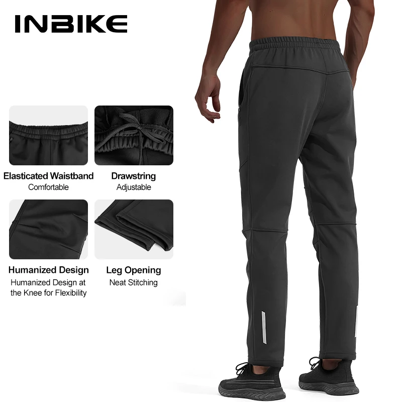 INBIKE Winter Men\'s MTB Cycling Pants Thermal Leggings Trouser Bike Clothing Fleece Lined Windproof Outdoor Sports Running Pants