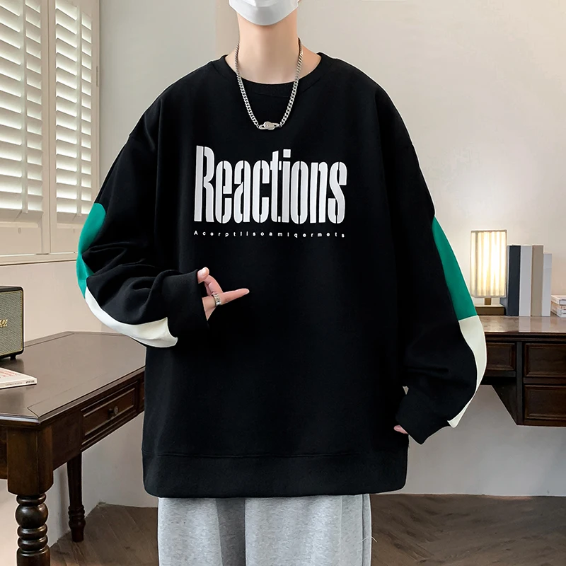 

Мужская толстовка с длинным рукавом, весна-осень, повседневная, свободного кроя, с принтом, модная, базовая, из хлопка и полиэстера, немнущаяся