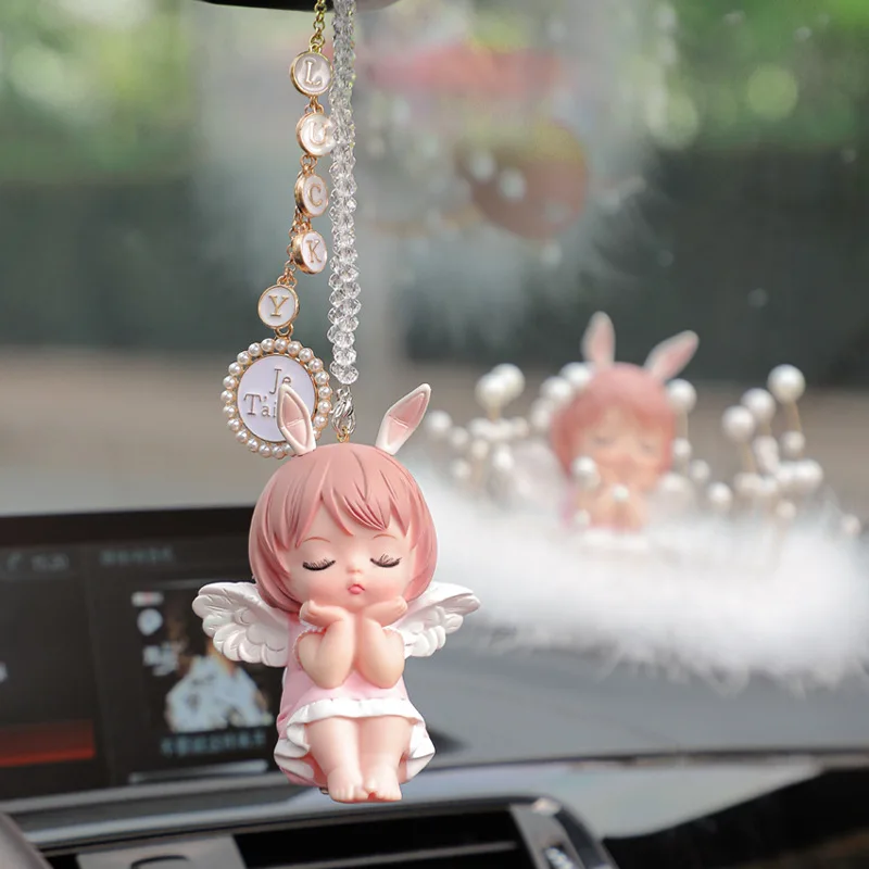 

Car Pendant Interior Charm Cute Angel Goddess Auto Rearview Mirror Hanging Automotive Decoration Accessories for Woman Gifts