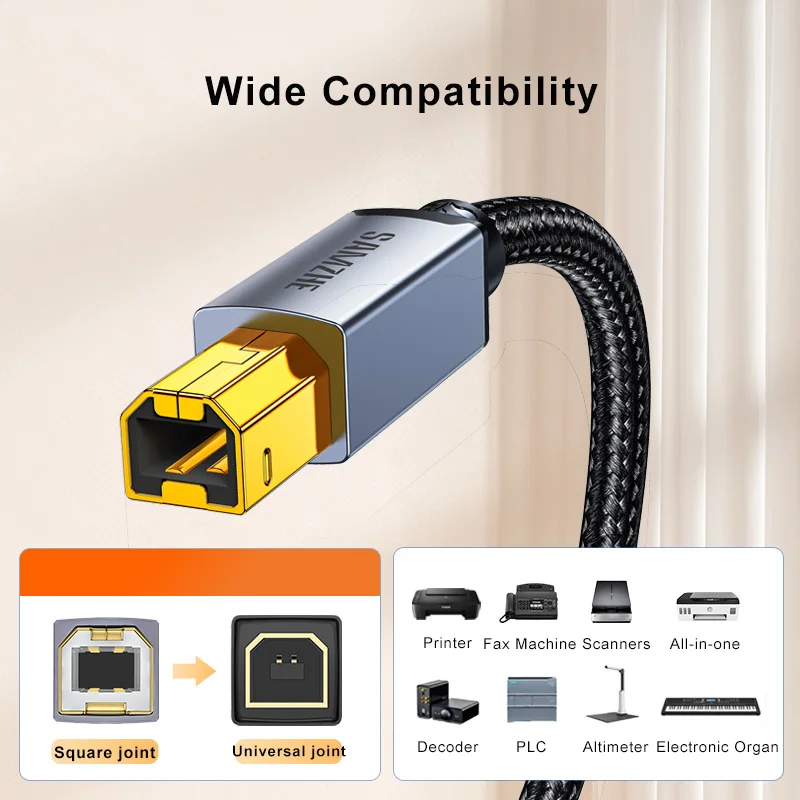 SAMZHE Kabel USB 3.0 do drukarki Pozłacane szybkie złącze Pleciony przewód męski do drukarki Canon Epson HP DAC USB Printer