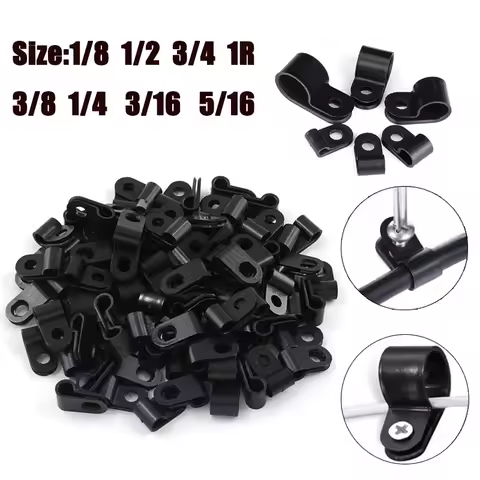 25PCS R-Type Nylon Cable Clamp black Cable Clips Nylon Clamp Mount Fix Hardware Electrical Fitting Wire Management