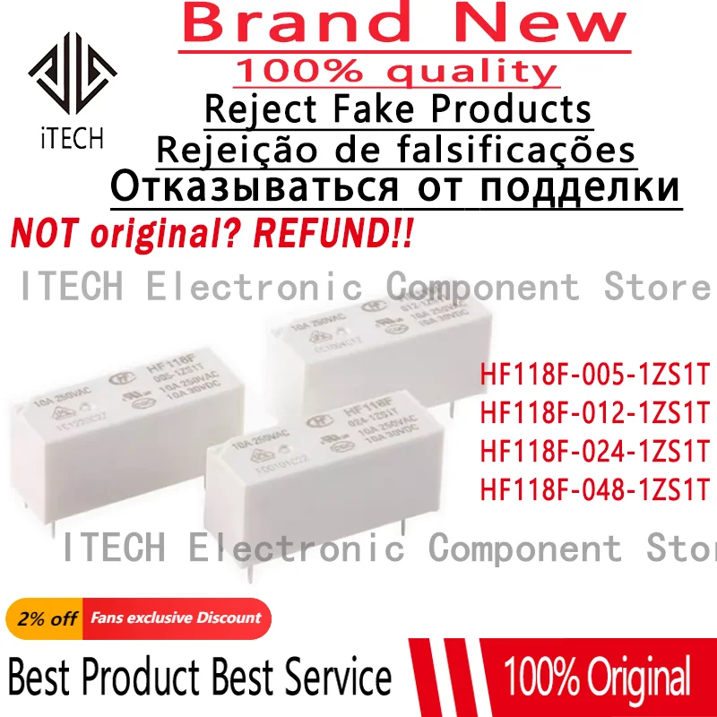 10pcs/lot Original HF118F New Power Relay 5V 12V 24V 48VDC 5Pin 10A 1 Form C HF118F-005-1ZS1T HF118F-012-1ZS1T HF118F-024-1ZS1T