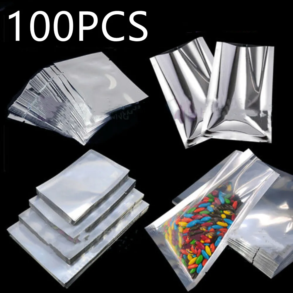 100Pcs Aluminum Foil Bags Food Candy Vacuum Storage Bags Kitchen Moisture-proof Packaging Pounch