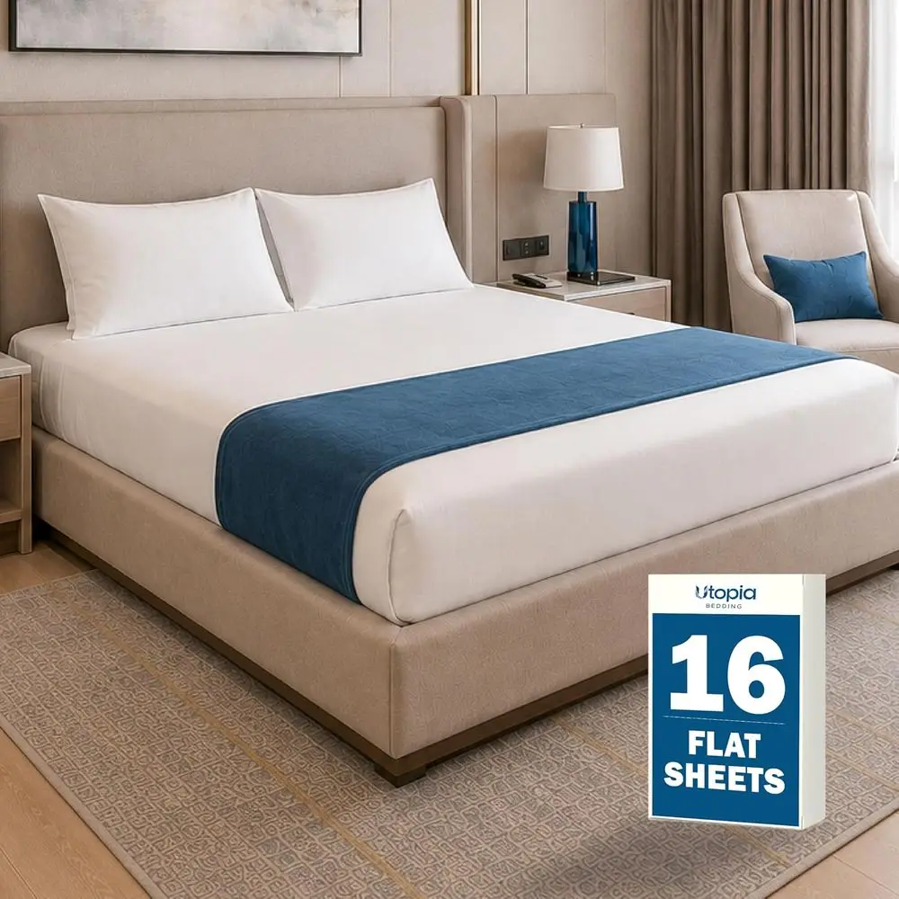 Bulk 16-Pack King lat Sheet Only, Hotel Top Sheet or Resort, White | Commercial Grade Sheet, Ultra Sot Microiber, Breathable abr