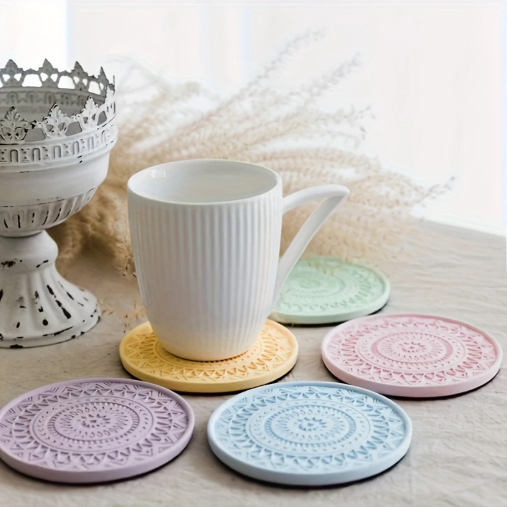 2Pcs/1Set Round Mandala Florals Coaster Silicone Mold Resin Pouring Coaster Craft, DIY Concrete Insulation Mat