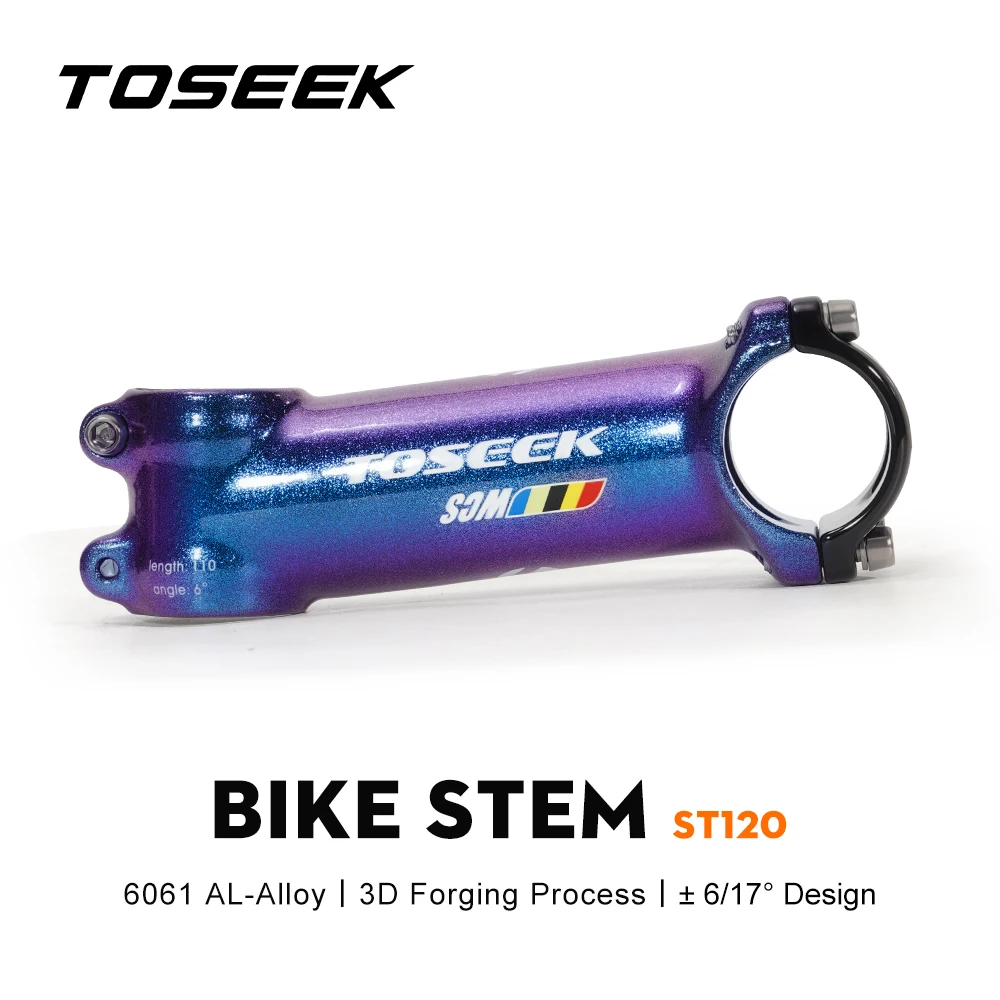 Toseek Ultraleichter Fahrradvorbau, 6/17 Grad, Fahrradlenkervorbau, 60/70/80/90/100/110/120 mm, Aluminium, MTB, zweifarbiger Farbverlauf