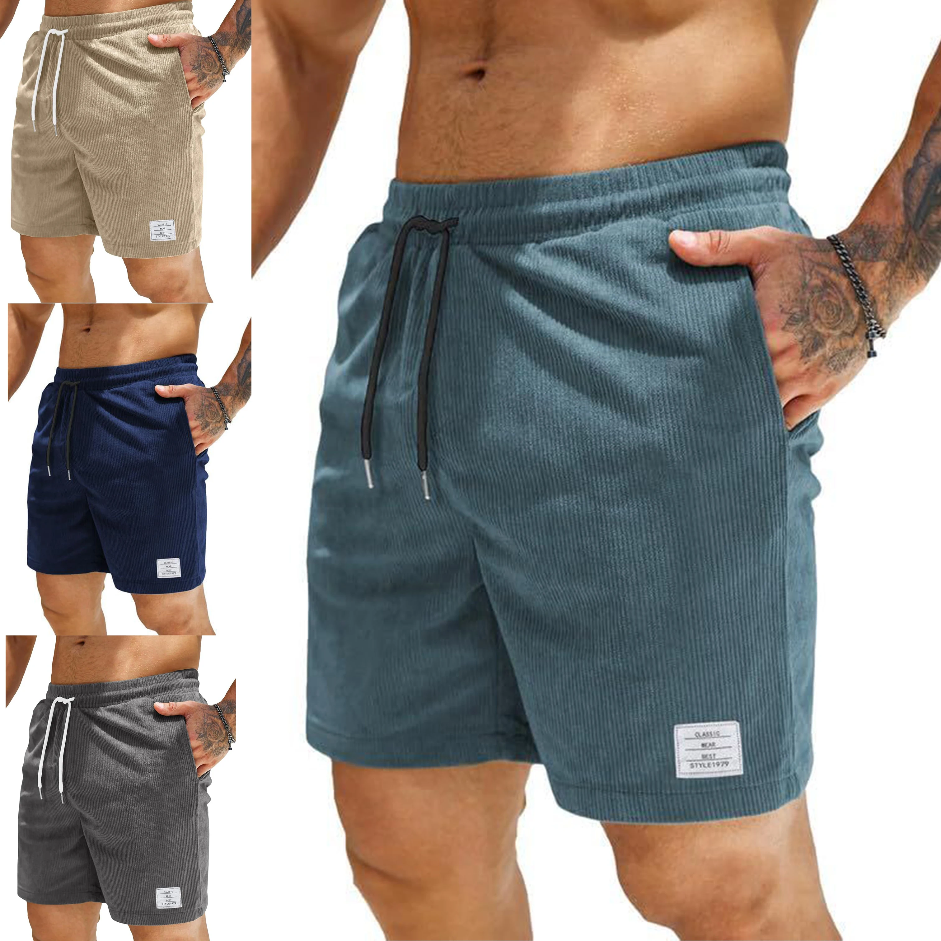 

Summer New Men's Corduroy Shorts Fashion American Style Multi Pocket Pants Embroidered Logo Retro Straight Leg Shorts For Male