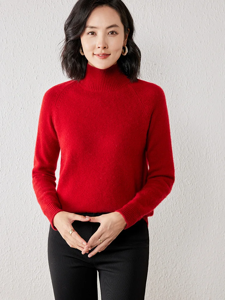 

New Women’s Cashmere Pullover Mock-neck Sweater Autumn Winter Classic Basic Long Sleeve 100% Cashmere Knitwear Soft Female Tops