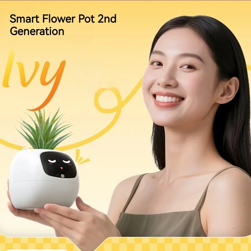 Plant Pet Robot Smart Flower Pot, Instant Reminders/Intelligent Plant Care, Light/Temperature & Humidity Monitoring