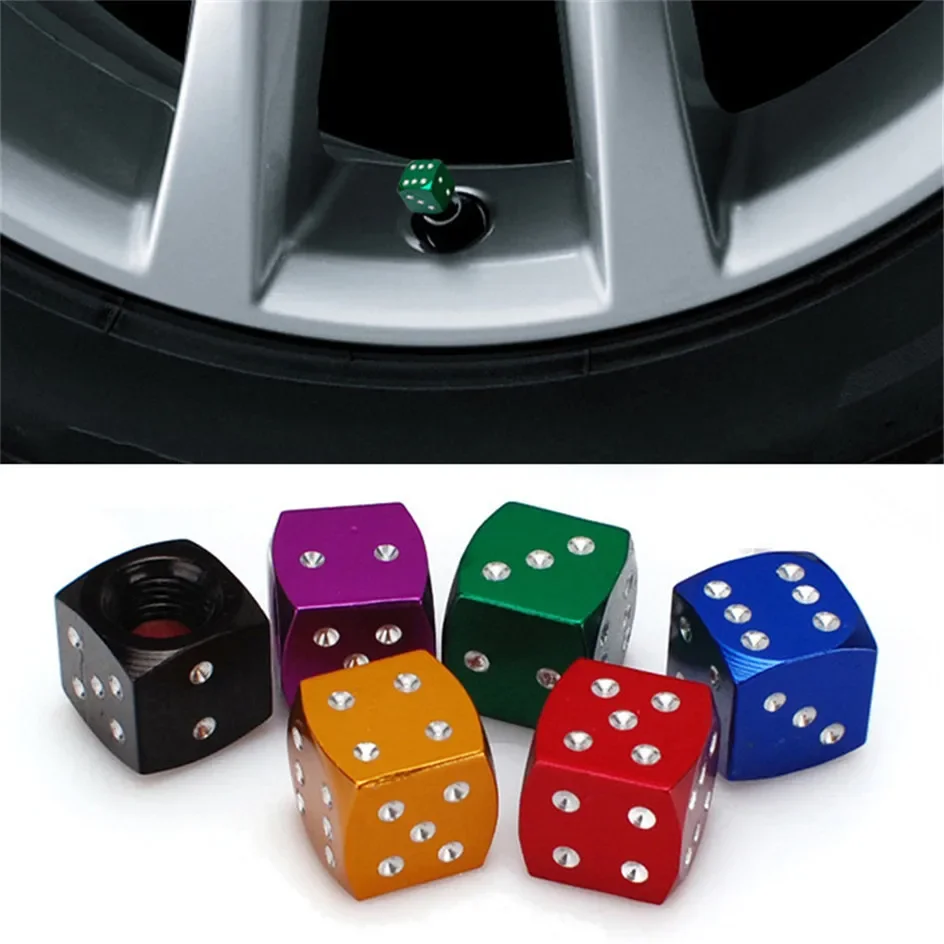 4 Pcs Aluminum Alloy Tire Wheel Valve Caps Motorcycle Bicycle Parts Purple Dice Tubeless Tyre Valve Dust Stem Cap Accessories