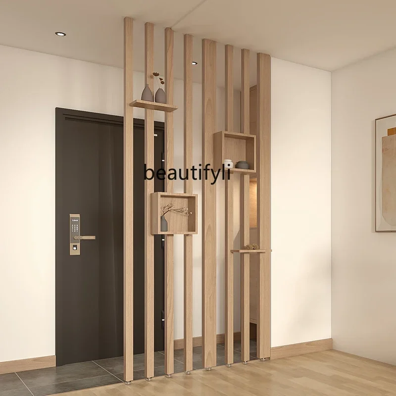 

Solid wood partition screen log strip simple modern hollow entrance entrance living room6005