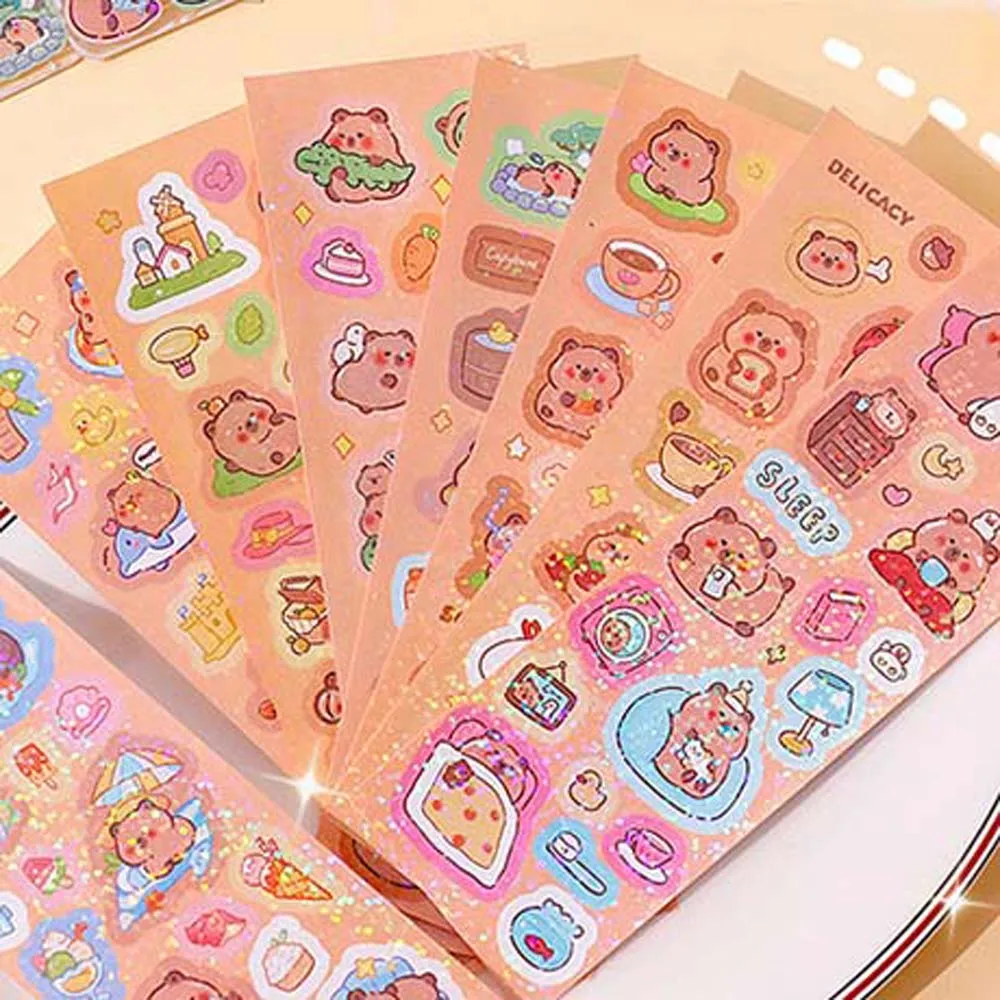 10Sheets School Supplies Capybara Stickers Scrapbooking Cartoon Stickers Capybara Decoration Sticker Graffiti Decals Animal