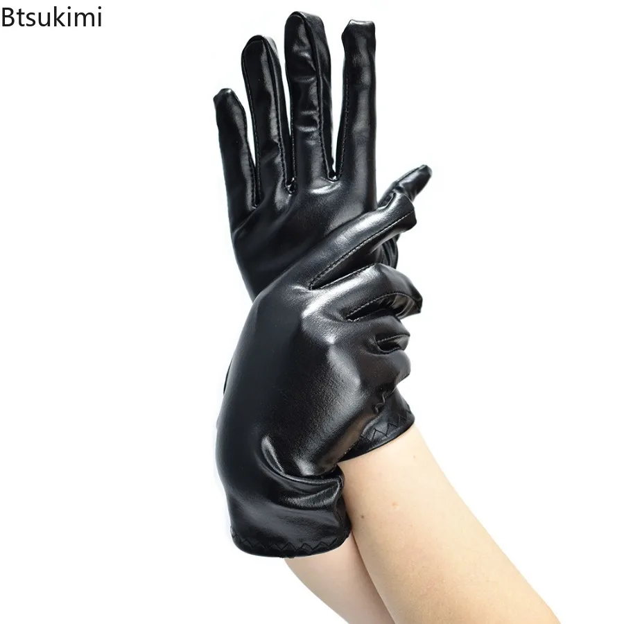 

Сексуальные короткие черные лакированные кожаные перчатки в уличном стиле, танцевальный реквизит для косплея, женские варежки для панк-фестиваля, сценического выступления, варежки с полным пальцем