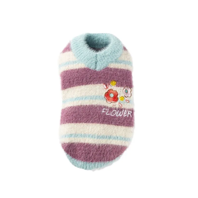 

Winter Fuzzy Striped Pet Sweater Sleeveless Two Leg Pullover Thick Fleece Lined Warm Soft Knitted For Small Dogs And Cats Design