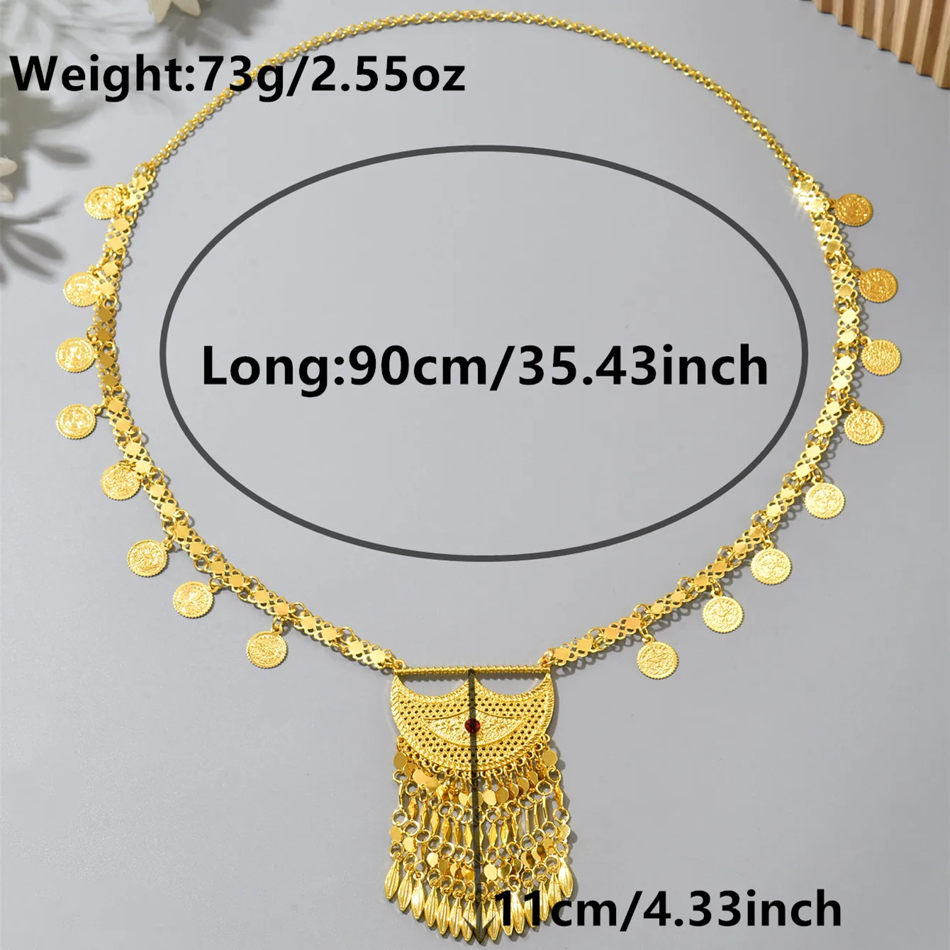 Middle Eastern-style coin tassel pendant necklace, women's golden carved ethnic style neck chain, matching for banquet gowns image 4