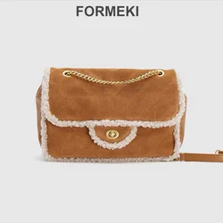 Formeki zimowa damska torba Retro duży torba kwadratowa polarowy łańcuch codzienna torba na ramię luksusowy Design torba