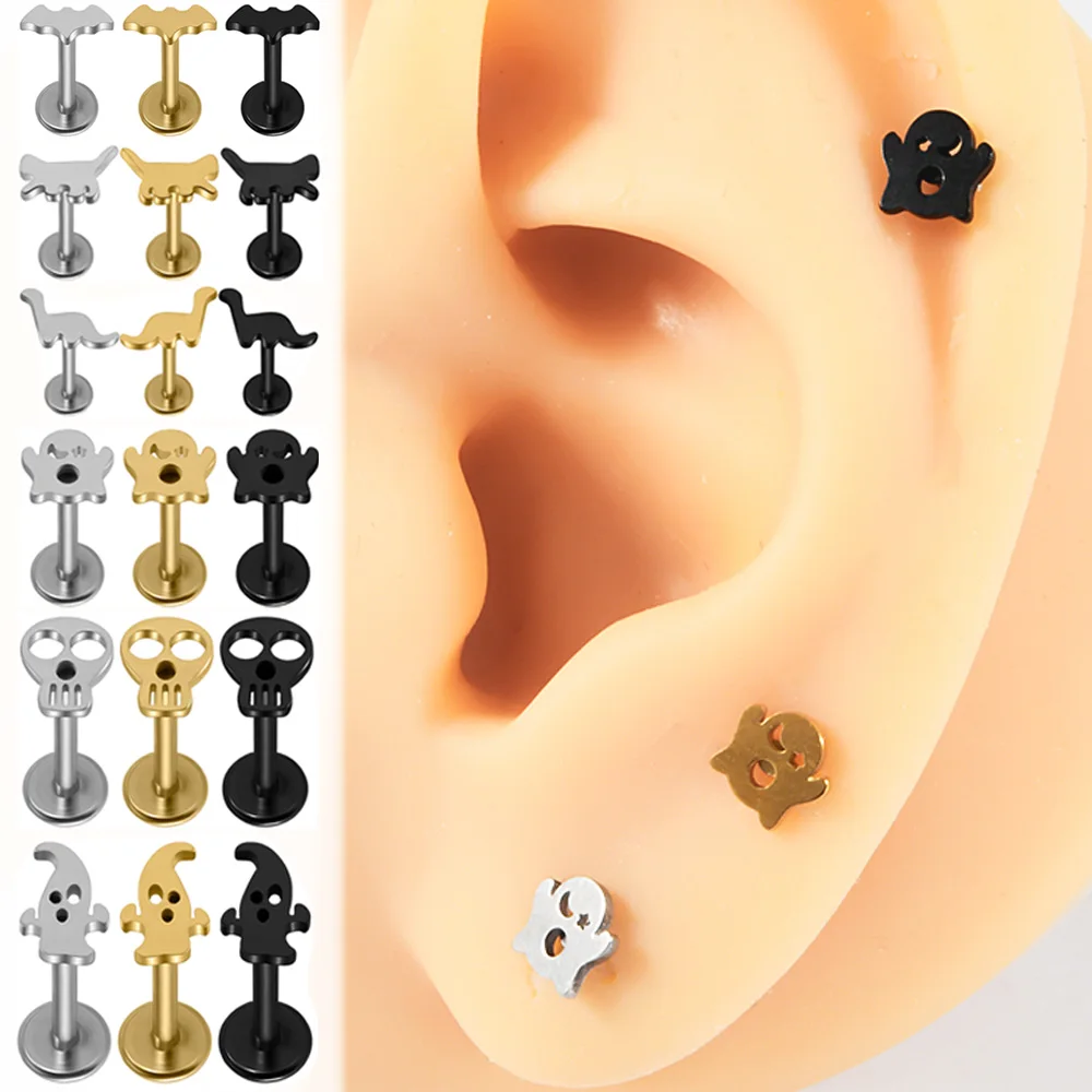 1/3PCS Stainless Steel Skeleton Lip Studs Tragus Cartilage Internally Threaded Earring Stud Helix Body Piercing Jewelry 16G