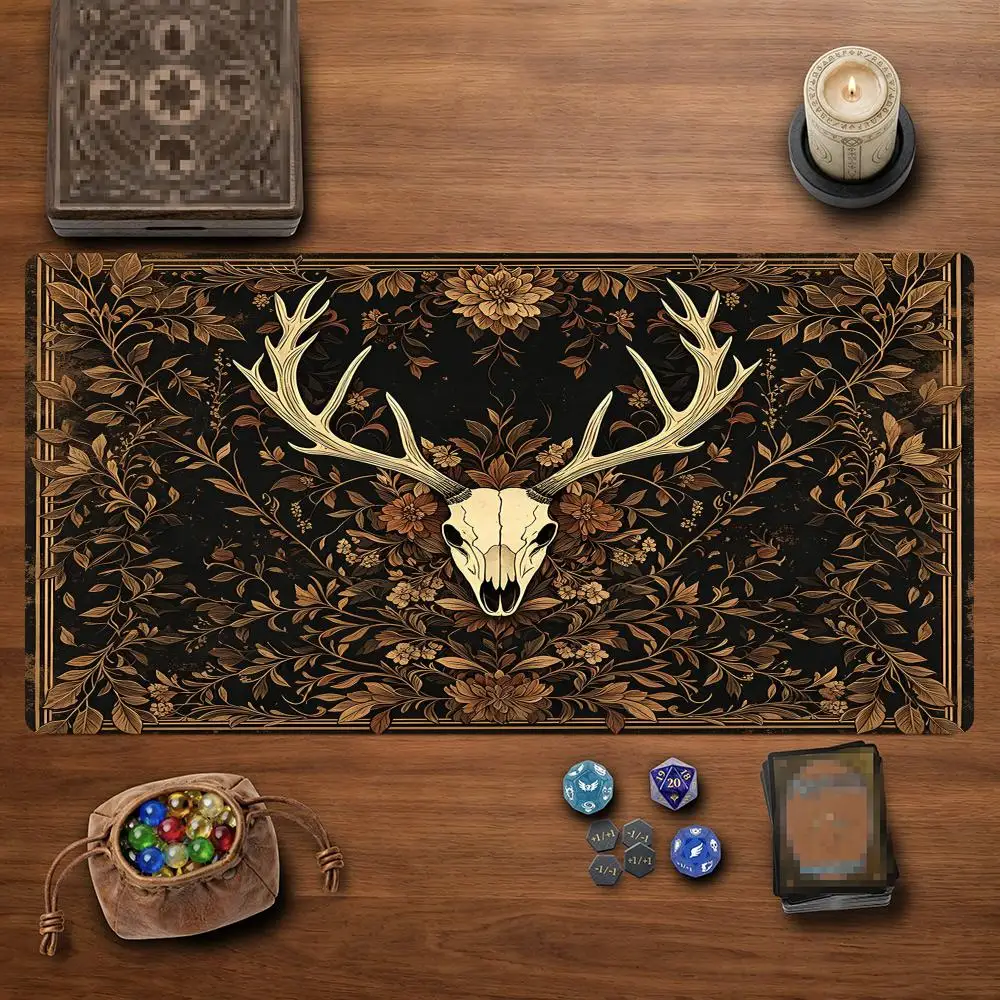 Floral Deer Skull MTG&TCG Tabletop Game Mat Magic Party Playmat Durable Rubber for Games 35X60cm Mouse Pad PC Offices Desk Mats