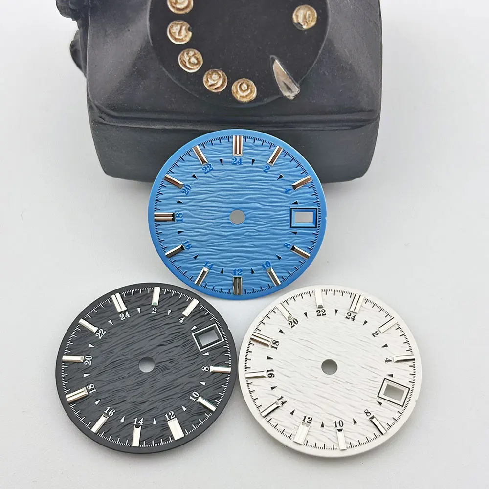 

Циферблат часов с одним календарем и водной рябью, 28,5 мм, подходит для автоматического механического механизма NH35 NH36, с настраиваемым логотипом 12