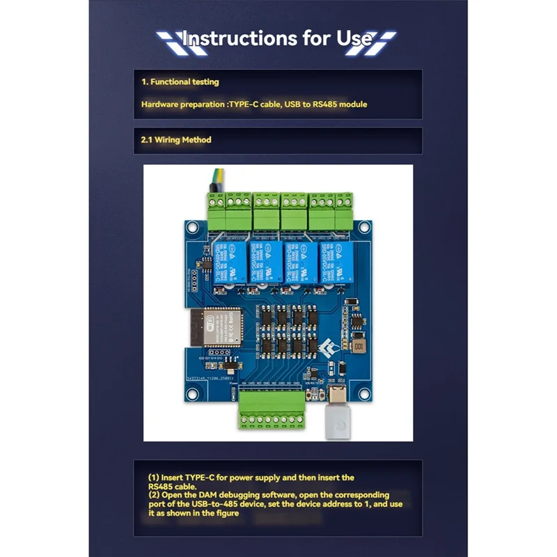 B04C-ESP32 Modulo relè Modbus a 4 canali 9-24V TYPE-C RS485 WIFI Supporto Bluetooth con custodia