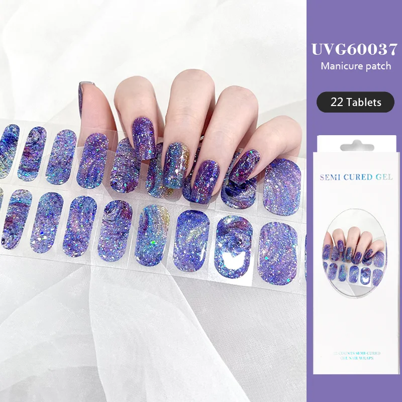 22 Tips UVG Series UV Semi-cured Gel Nail Stickers Waterproof Long Lasting Nail Decals Phototherapy Lamp Required  Nail Patches