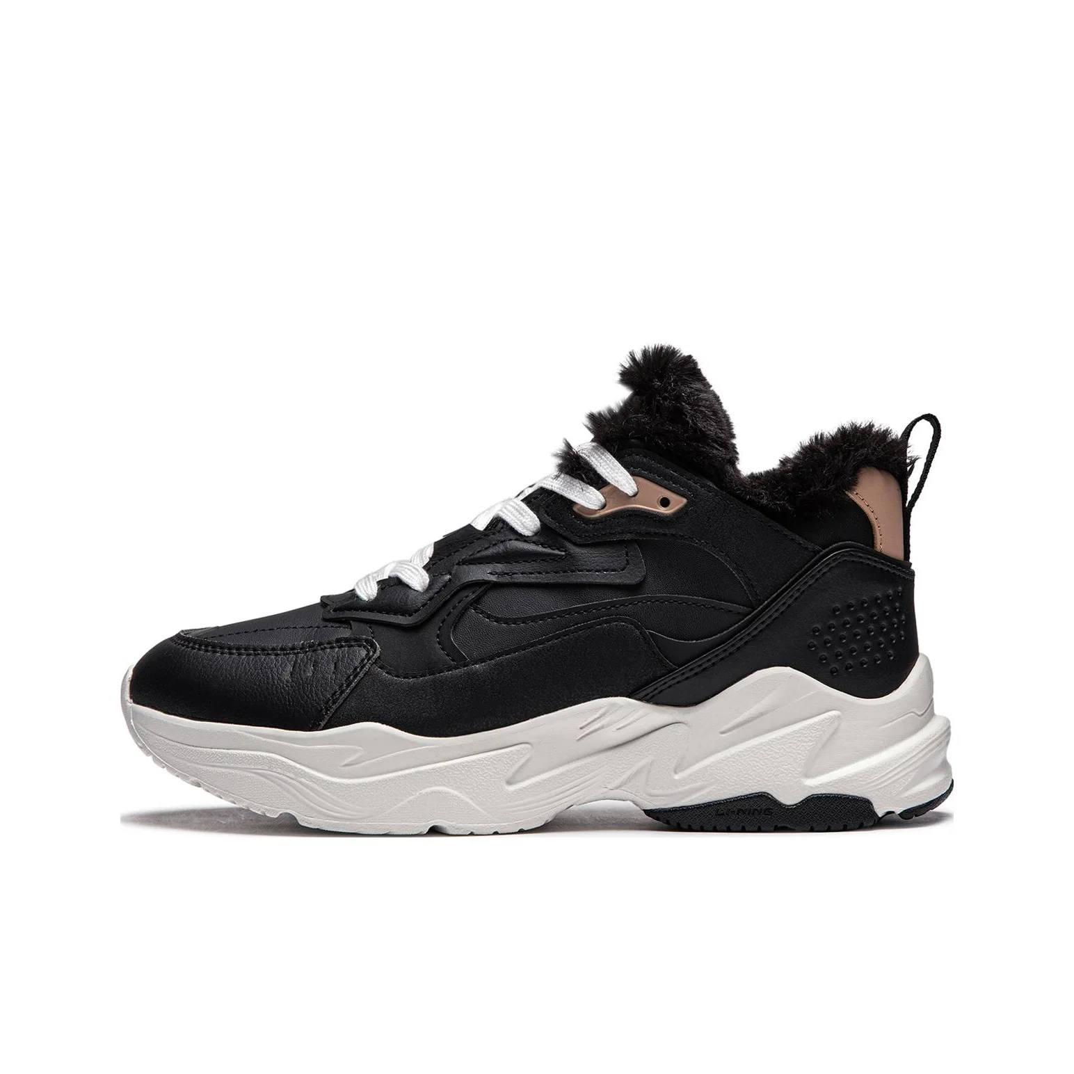 Li Ning Defender Slip Resistant Abrasion Resistant Thermal Mid top Running Shoes Women's Black White AGLT128-1