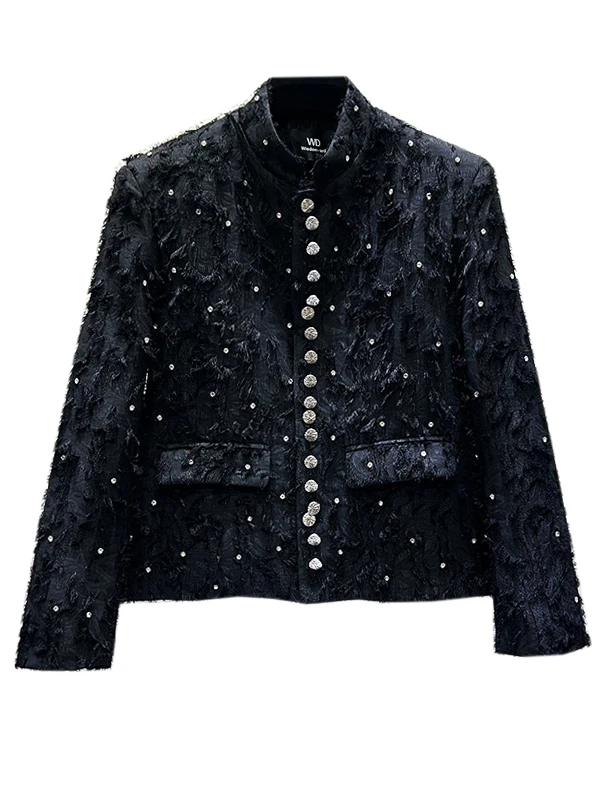 Men's 2025 Autumn New High-End Diamond-Studded Starry Sky Stand Collar Jackets Men's Unique Button Tassel Small Fragrant Coats