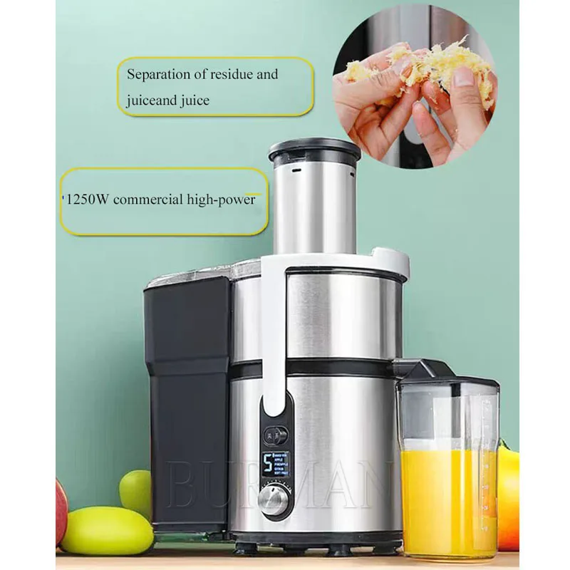 Mesin Juicer elektrik ekstraktor jus sayur buah portabel 1250W 5 kecepatan untuk dapur rumah