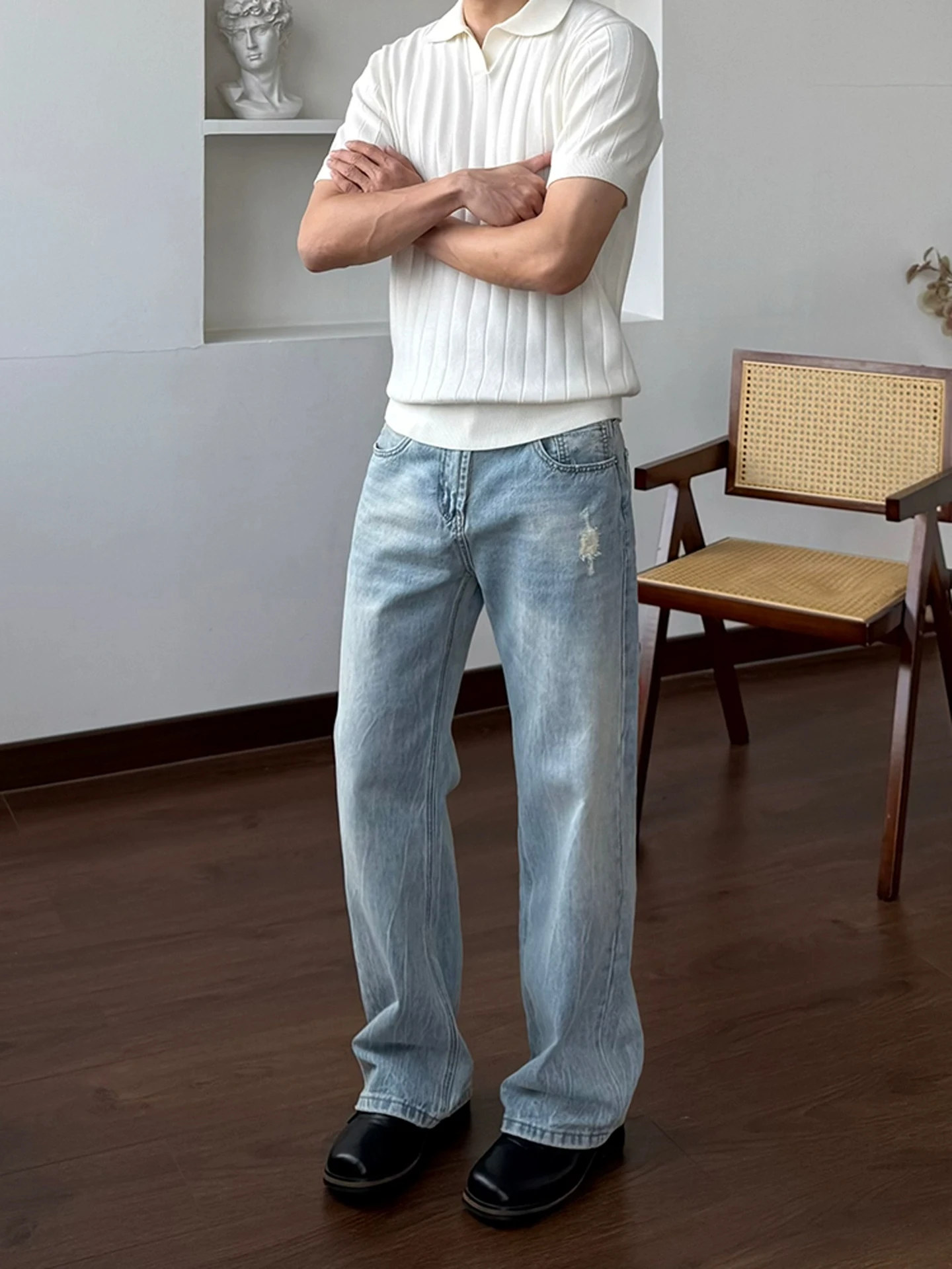 

Американские джинсы High Street Waed Denim для мужчин, прямые, слегка расклешенные, износостойкие, повседневные брюки, модный бренд