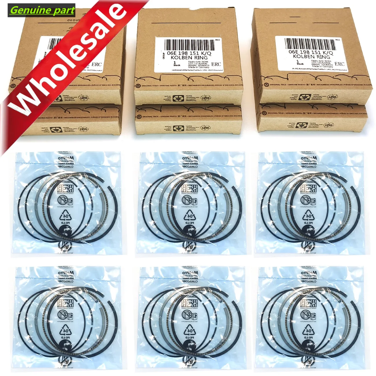 مجموعة من 6 قطعة 06E198151Q 06E198151J 06E198151K OEM المكبس الدائري مجموعة Φ84.51mm STD لشركة فولكس فاجن أودي S4 S5 A6 A7 3.0TFSI CAK CGW CJT