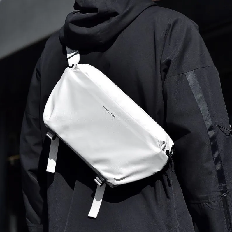 Casual Men's Crossbody Bag for Cycling Commuting Trendy Single Shoulder Chest Bag Leather Decorated Street Style Oxford Cloth