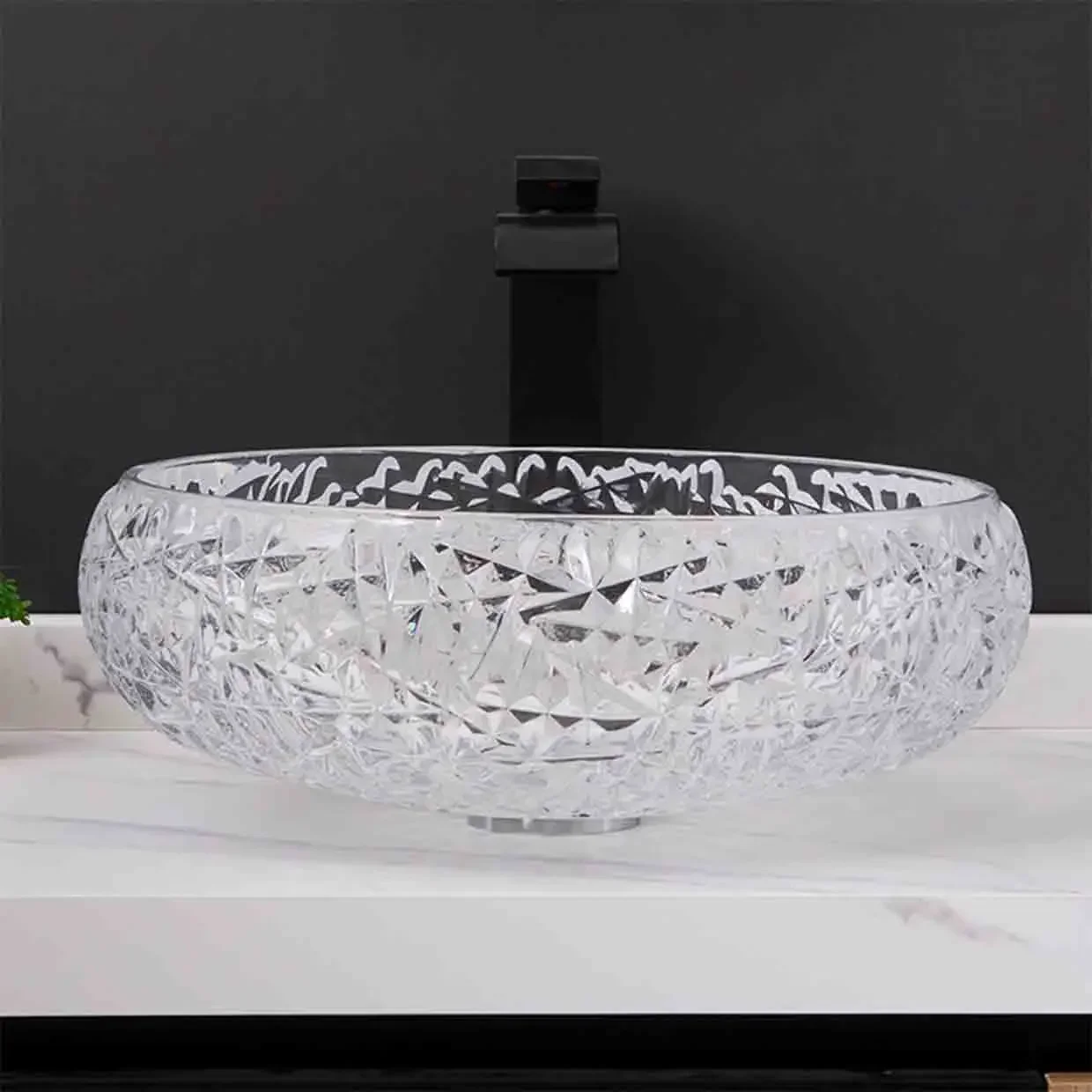 Art Countertop Sinks Balcony Wash Basin Small Apartment Bathroom Washbasin Crystal Glass Round Basin 410*410*140mm With Faucet