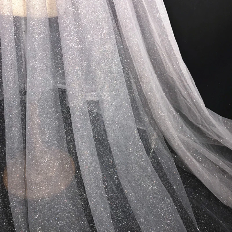 Gradient Deep Blue Black and White Starry Sky Yarn Sparkling Pink Glitter Perspective Wedding Mesh Fabric Clothing Fabric