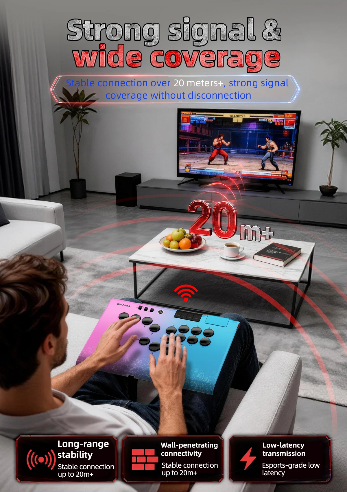Qanba Ruby Hebellosen Arcade Super Wireless Controller mit 2.4G Drahtlosverbindung und Aufbewahrungstasche für Android PC Steam – Detail 6
