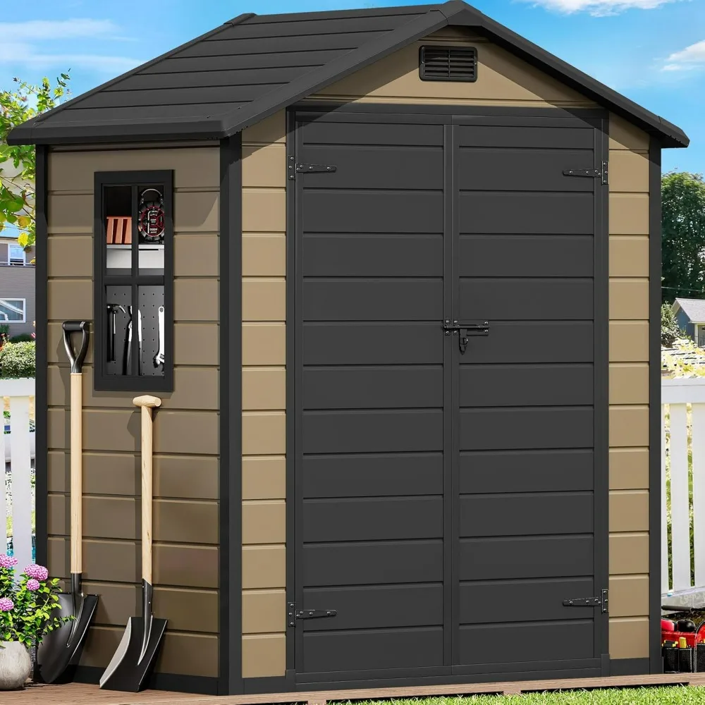 6.2x3.4 FT Resin Storage Shed with Reinforced Floor, Outdoor Storage Shed with Lockable Door,Window and Vents,Waterproof Plastic