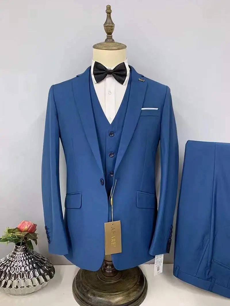 

Wedding Suits Men Formal 3 Pieces Tuxedos Slim Fit Business Beige Suits Groom Champagne Tuxedos Suit (Blazer+Pants+Vest)