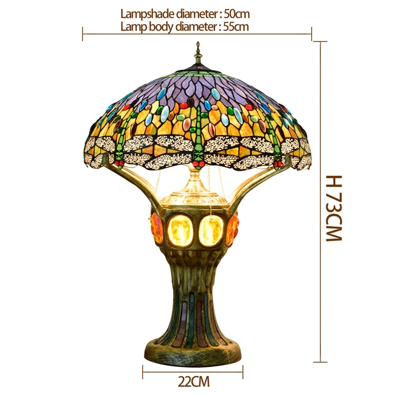 خمر الإبداعية غرفة المعيشة قاعة المعرض العتيقة الجدول مصباح تيفاني الزجاج الملون الأخضر اليعسوب غرفة نوم مصباح طاولة كبير #6